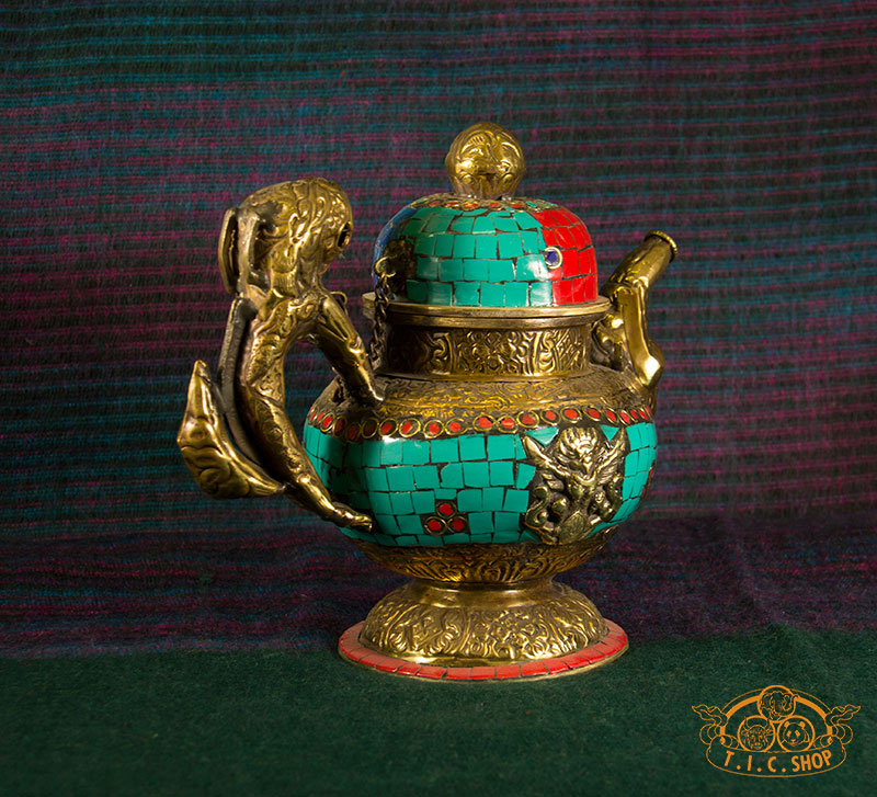 Tibetan Style Handmade Brass Inlay Teapot