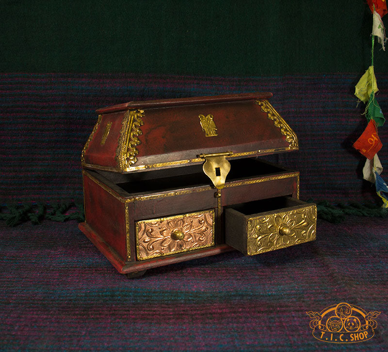 Indian Wooden Treasure Chest Jewelry Box with 2 Drawers