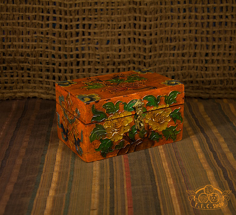 Peony Blossom Nepali Hand-Painted Wooden Treasure Chest Jewelry Box