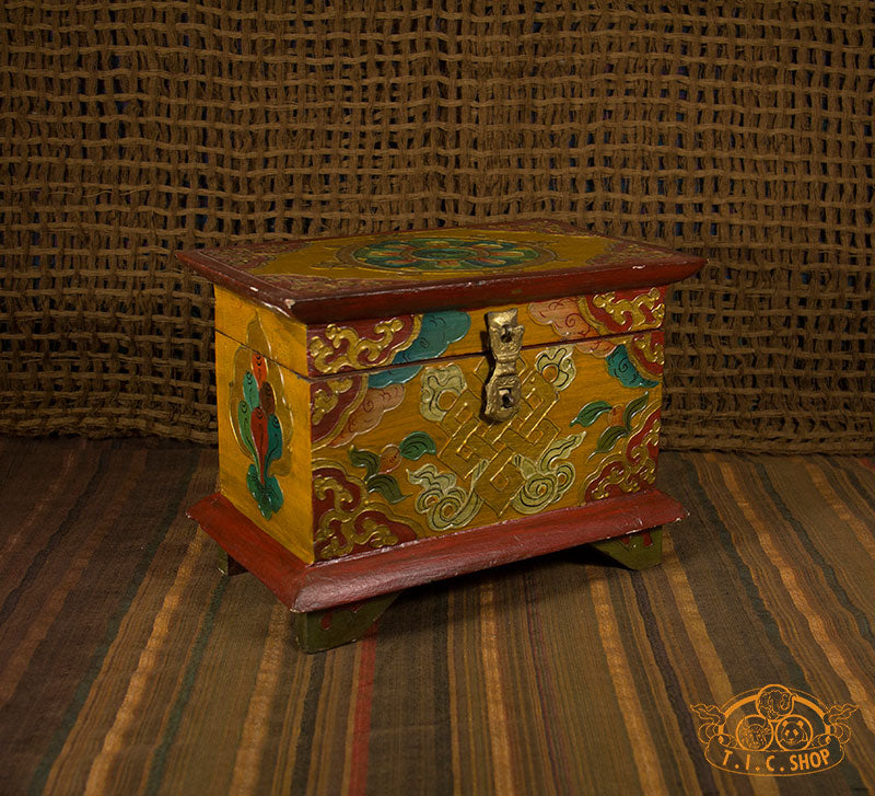 Endless Knot Nepali Hand-Painted Wooden Treasure Chest Jewelry Box