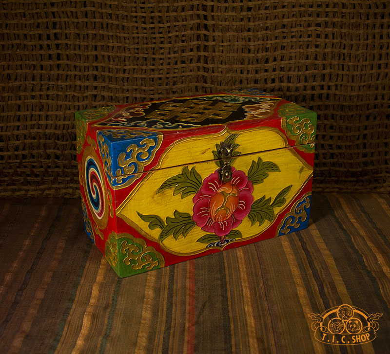 Peony Blossom Nepali Hand-Painted Wooden Treasure Chest Jewelry Box