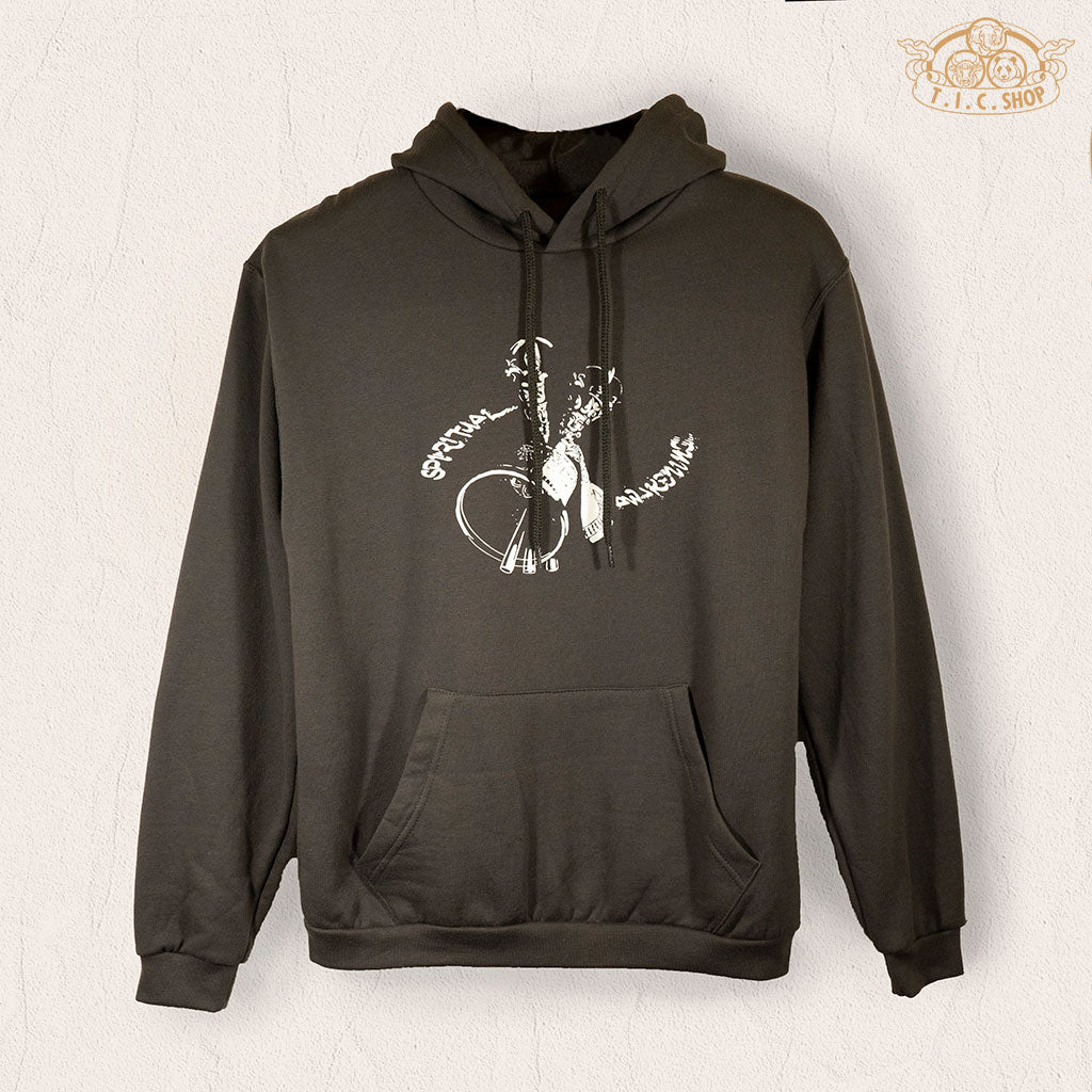 Front view of Spiritual Awakening hoodie with traditional Vajra and Bell pattern.