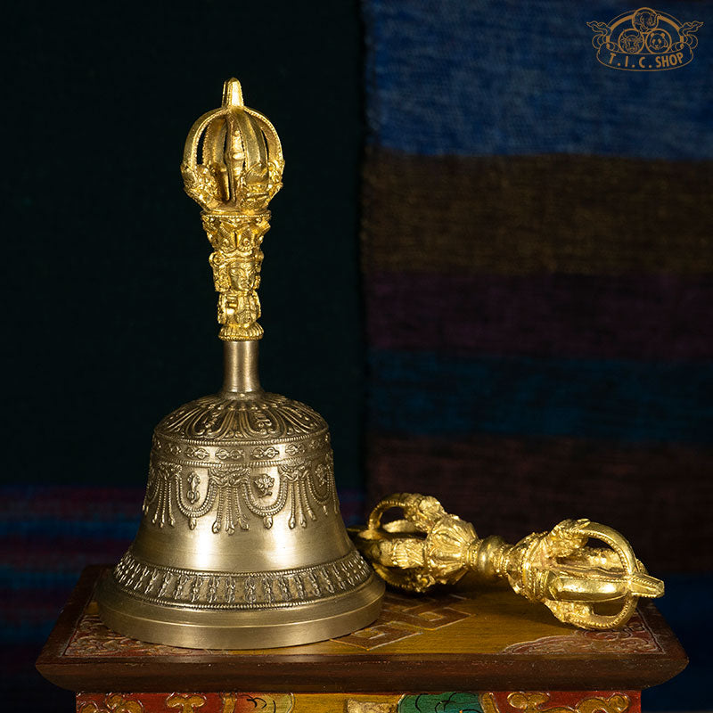 Vajra Dorje and Ghanta Bell used in Tibetan Buddhist tantric rituals representing the union of wisdom and compassion