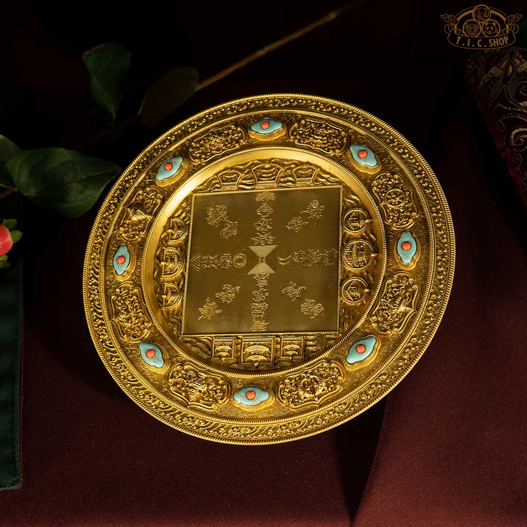 HUIBAO Mandala base plate engraved with the four major continents and eight sub-continents of Buddhist cosmology, enhancing meditation and devotional practice
