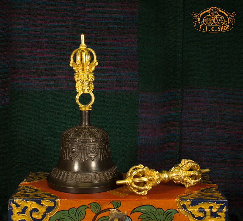 Handcrafted Tibetan Vajra Dorje and Bell Ghanta set, symbolizing the union of wisdom and compassion in Buddhist rituals