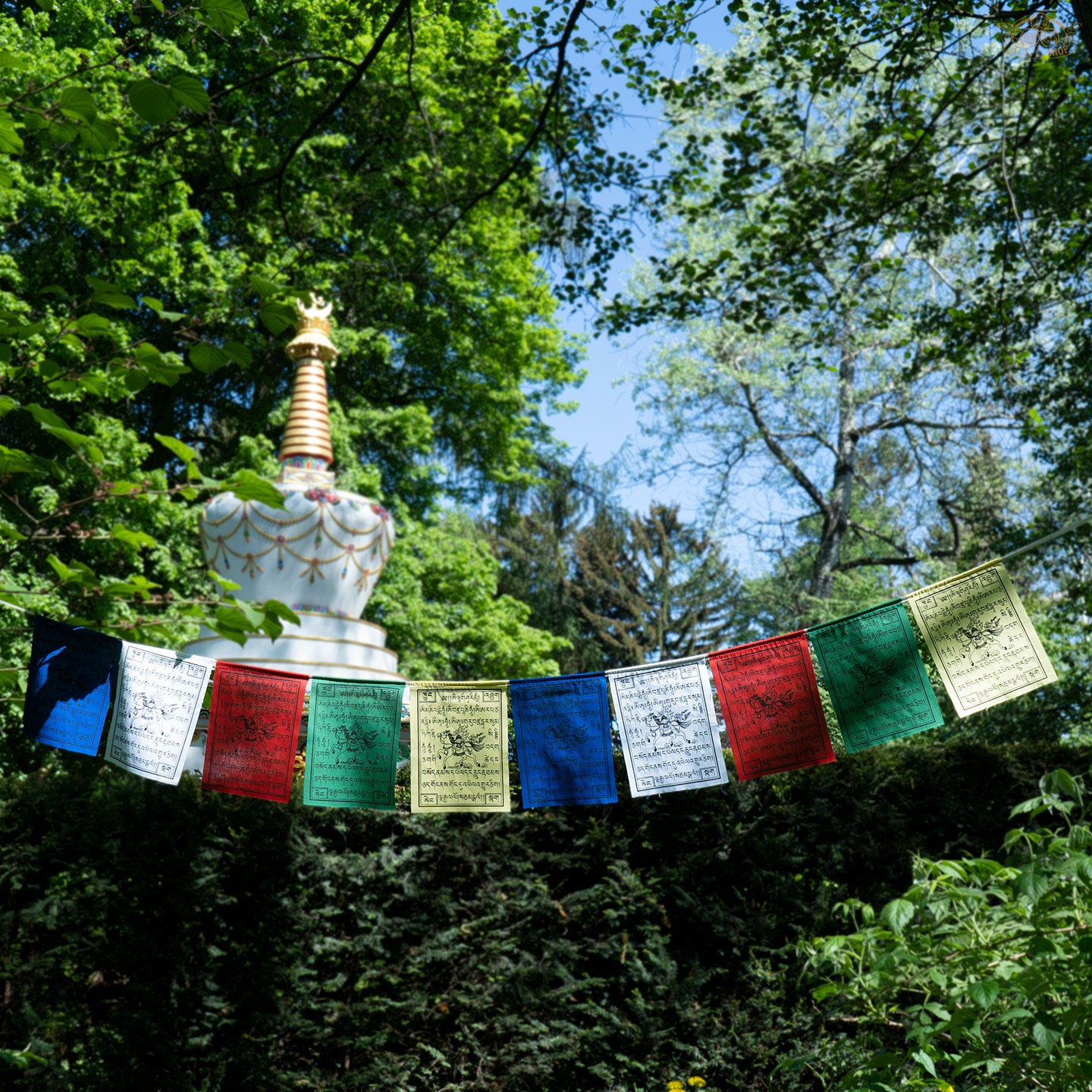 Set of 10 hand-printed Tibetan Windhorse prayer flags for meditation, blessings, and spiritual protection