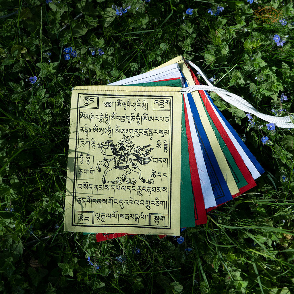 Hand-printed Tibetan Windhorse prayer flags 15x20 cm, 1.6 m string, made from 100% cotton