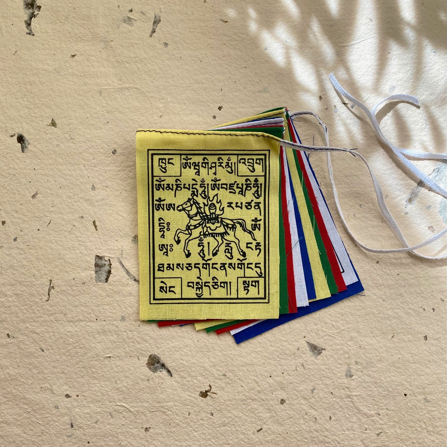 Hand-printed Tibetan Lungta (Windhorse) prayer flags 7x9 cm, 0.75 m string, made from 100% cotton