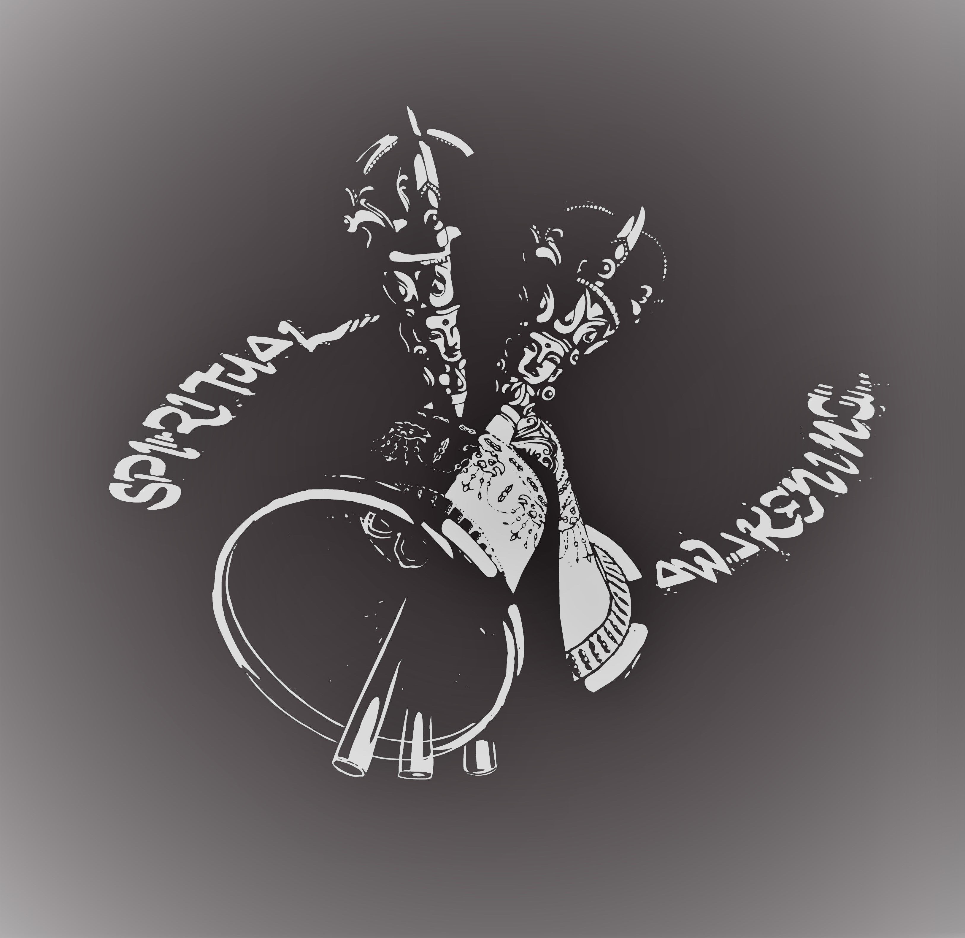 Close-up of silk-screen printed Vajra and Bell design on hoodie.

