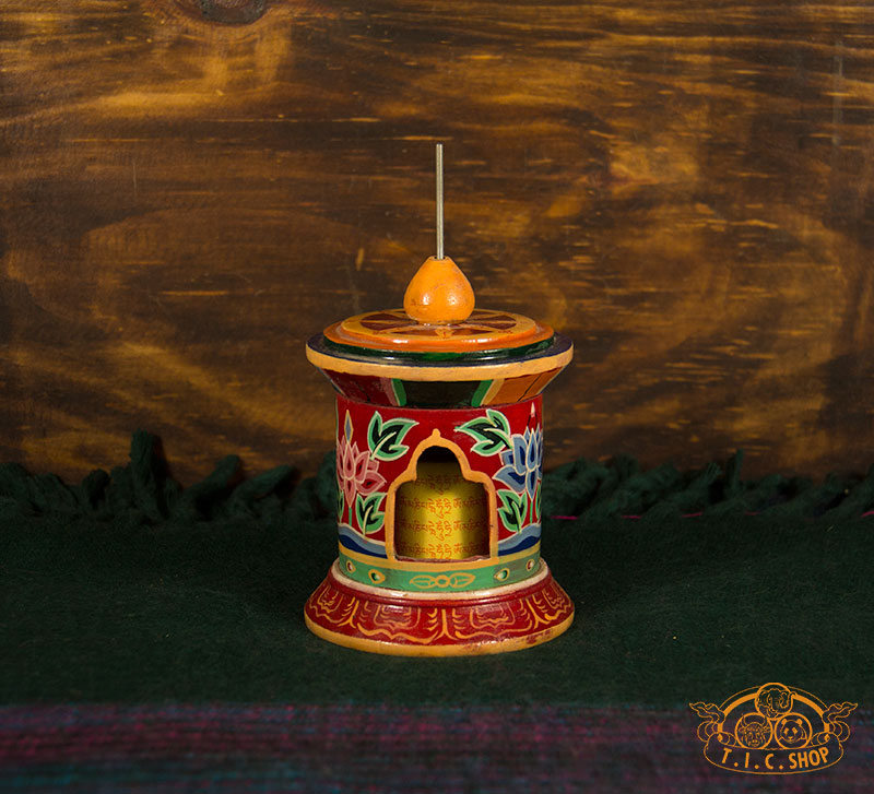 Hand Painted Wooden Table Top Prayer Wheel