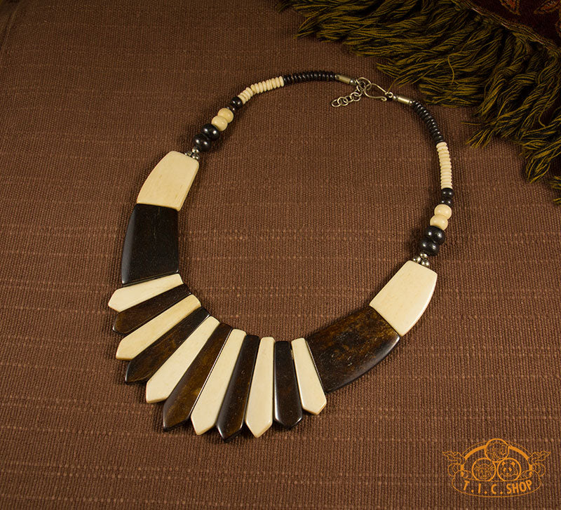 Contrast Colored Yak Bone Amulet Necklace
