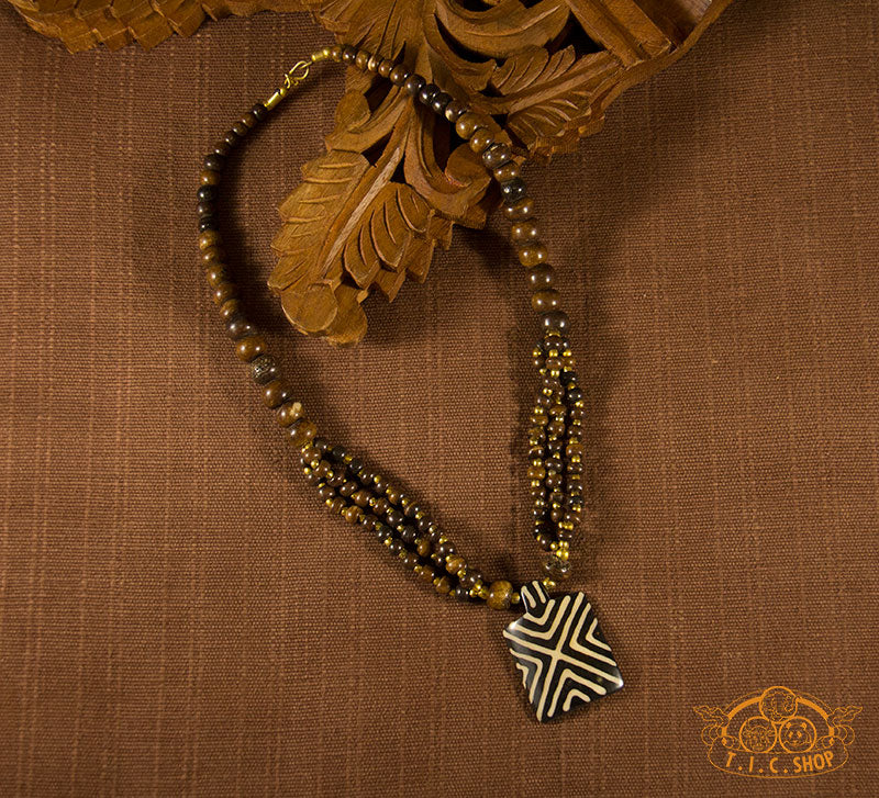 Rectangular Maze Yak Bone Amulet Pendant Necklace